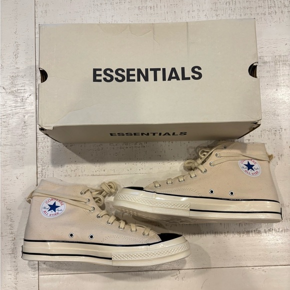 Fear Of God Essentials X Converse High Top Sneakers Cream Black 44EU 11US NIB - Picture 1 of 6